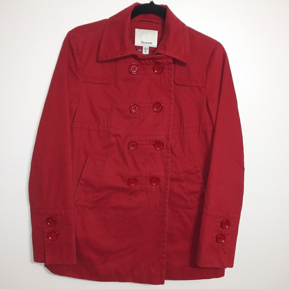 Faconnable red double breasted cotton pea coat
